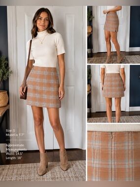 Sunday Best Aritzia Tatiana Plaid Mini Skirt Size 6 Camel Beige